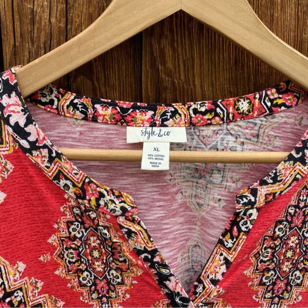 Style & Co Mosaic Patterned Long sleeve top. Size XL - Picture 3 of 10